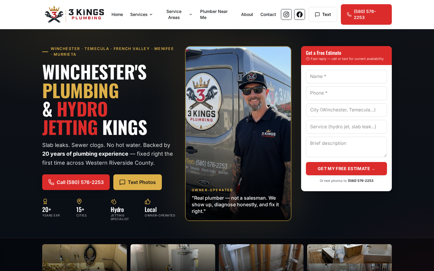 3 Kings Plumbing website homepage screenshot